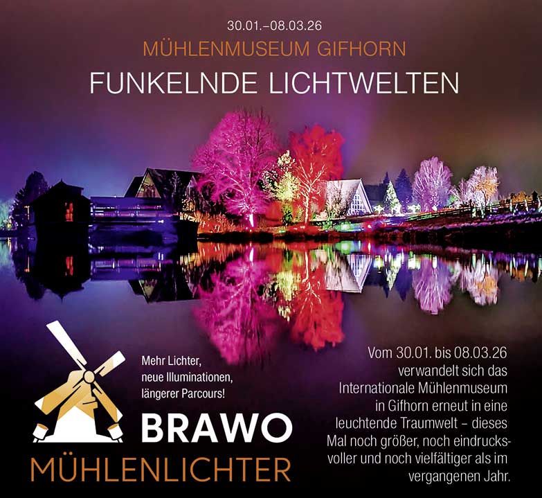 Mühlenlichter - Lichterparcours im Mühlenmuseum Gifhorn